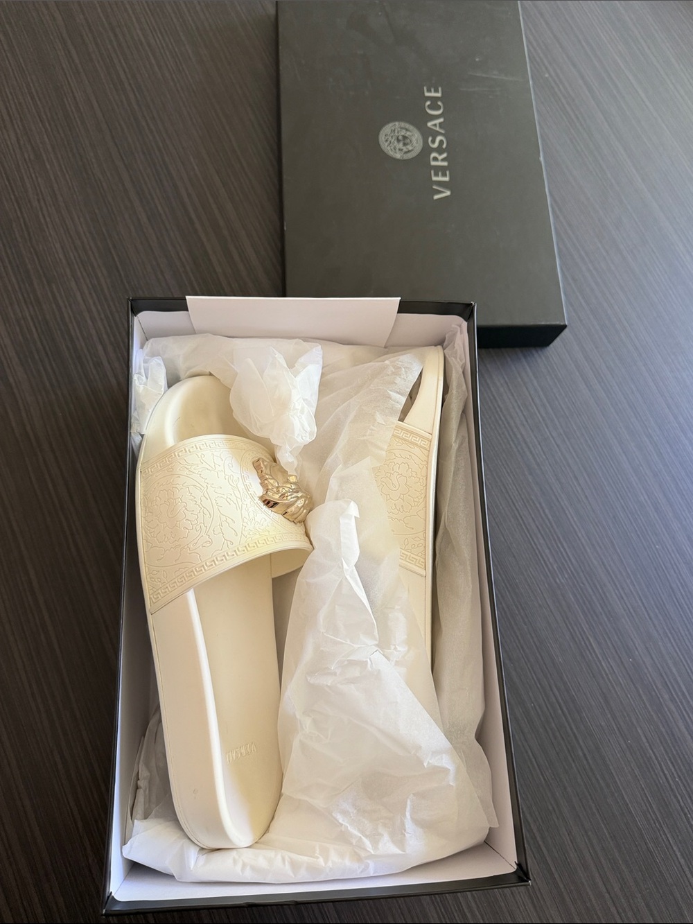 Versace white Slide Sandals with Gold Medusa Accent EU 40 wore once - Picture 2 of 7